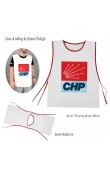 CHP logolu beyaz kırmızı biyeli 50x70 cm nonwoven belden bağlamalı promosyon miting önlüğü